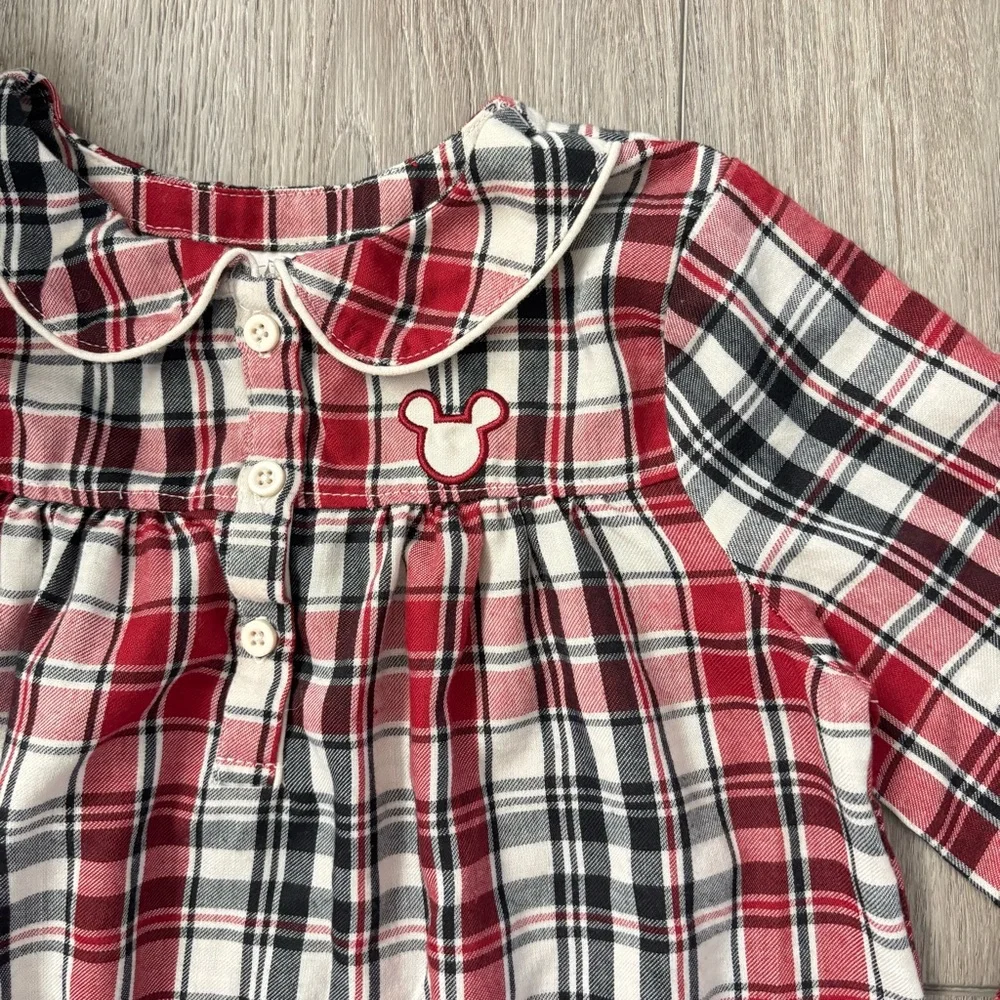 Disney Mickey Mouse Nightgown Sz 7/8 Family Christmas Picture Plaid Red Pajamas